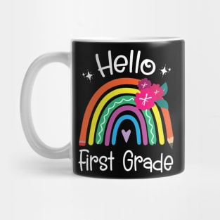 Hearts Pencil Rainbow Student Back School Hello First Grade Mug